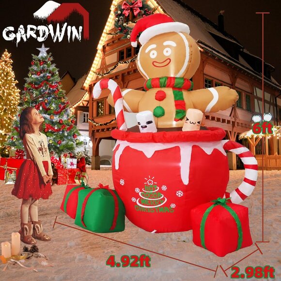 🆕6ft Christmas Inflatables Gingerbread Man Mug Yard Blow up Outdoor Decorations - Picture 3 of 8